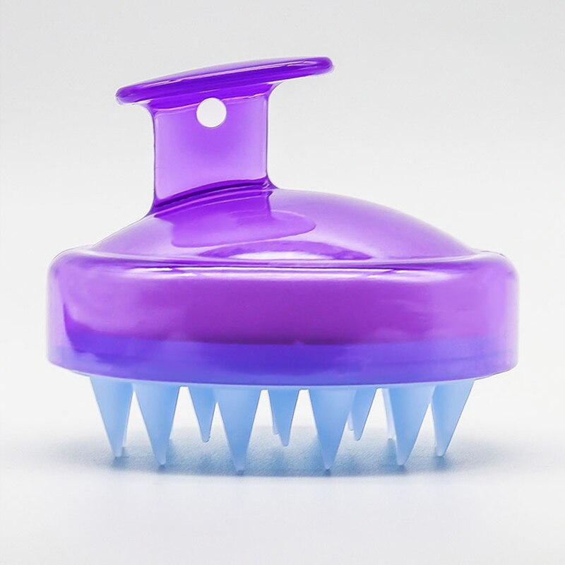 1 pièces Silicone cuir chevelu brosse de Massage couleur unie portable shampooing Massage peigne brosse multifonctionnel salle de bain accessoires: transparent purple