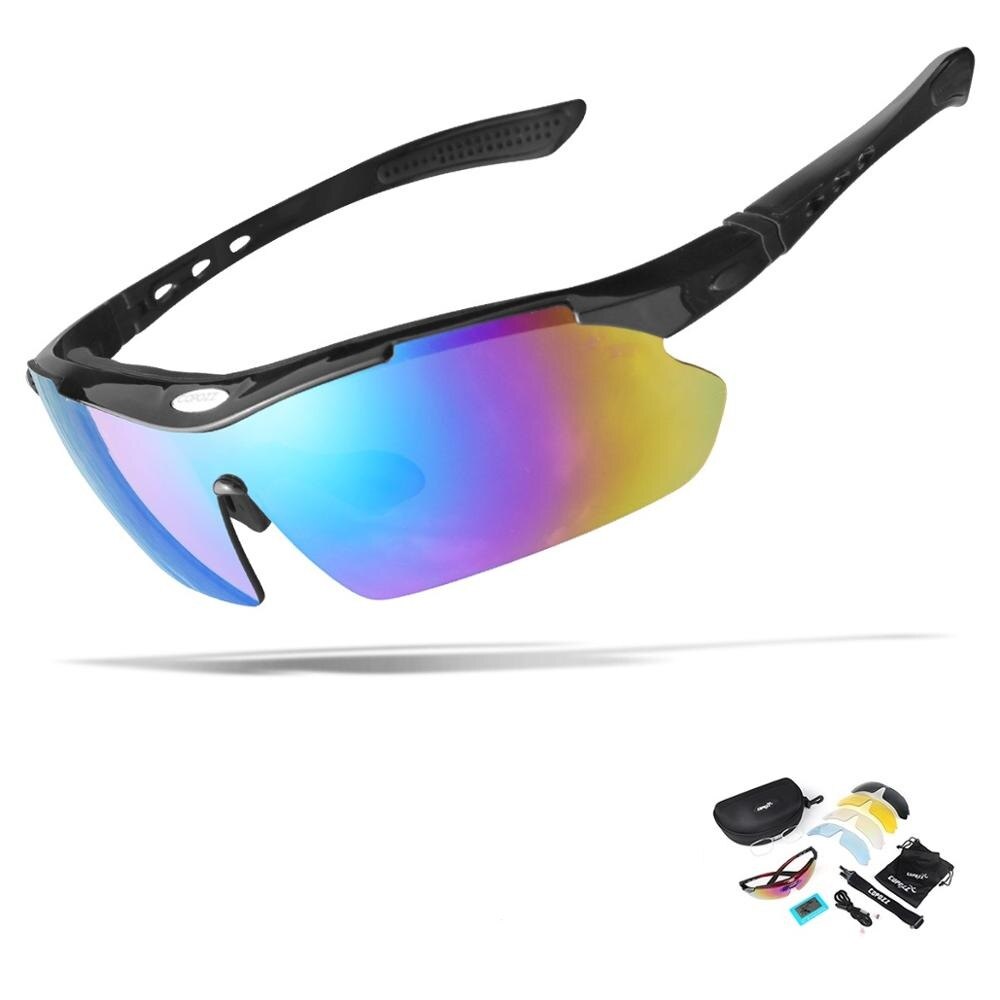 Gafas de ciclismo polarizadas COPOZZ gafas deportivas para hombres de carretera bicicleta de montaña MTB ciclismo gafas 5 lentes: Negro