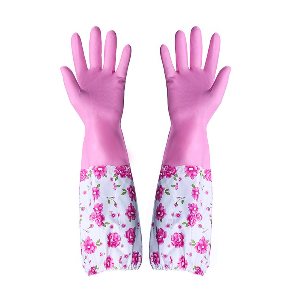 1 Pair Long Sleeve Magic Dishwashing Scrubber Dish Washing Sponge Rubber Scrub Gloves Kitchen Cleaning Home Kitchen Supplies: Pink