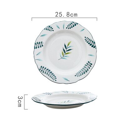 Porcelain Dinner Plate Set Round Green Plants Dish Sets Ceramic Cake Dessert Plate Bowl Mug Cups Dinnerware Decorative Flatware: 14