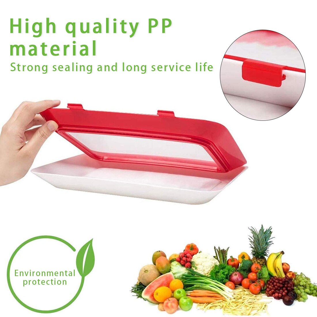 8PC Food Storage Preservation Plate Plastic Refrigerator Food Tray Kitchen Organizer Container Set Fresh Food Serving Tray