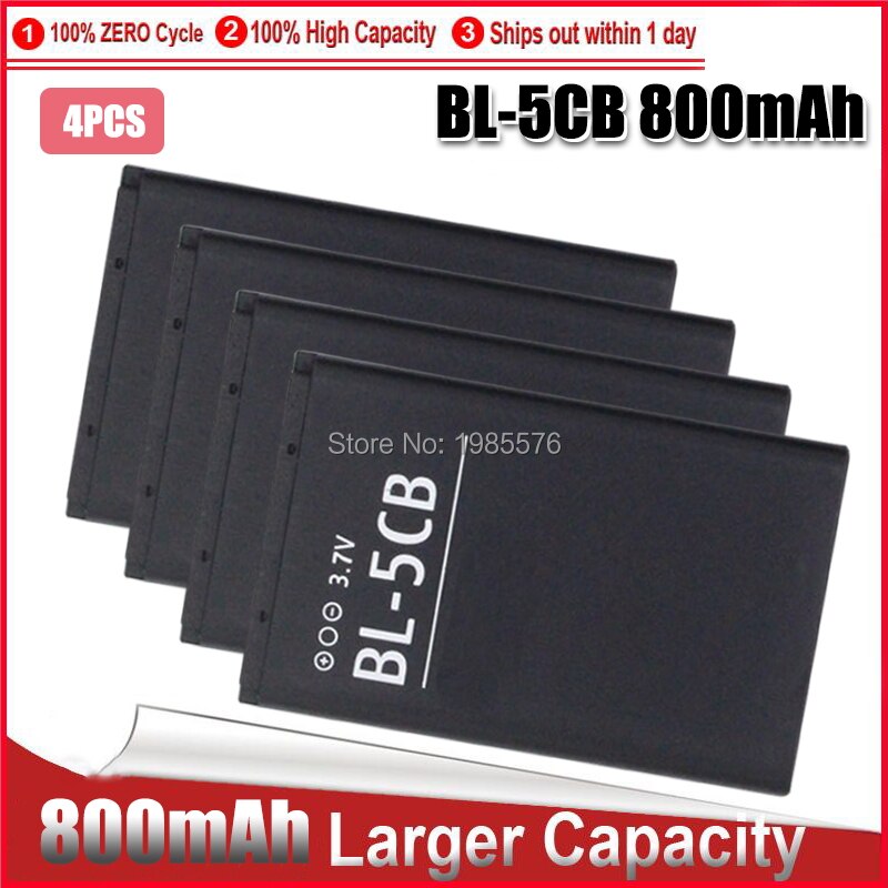 1-5PC de litio de la batería del teléfono BL-5CB BL5CB 3,7 V 800mAh batería BL 5CB para Nokia 3600, 3660, 6620, 6108, 3108, 2135 N91 1280: 4pcs