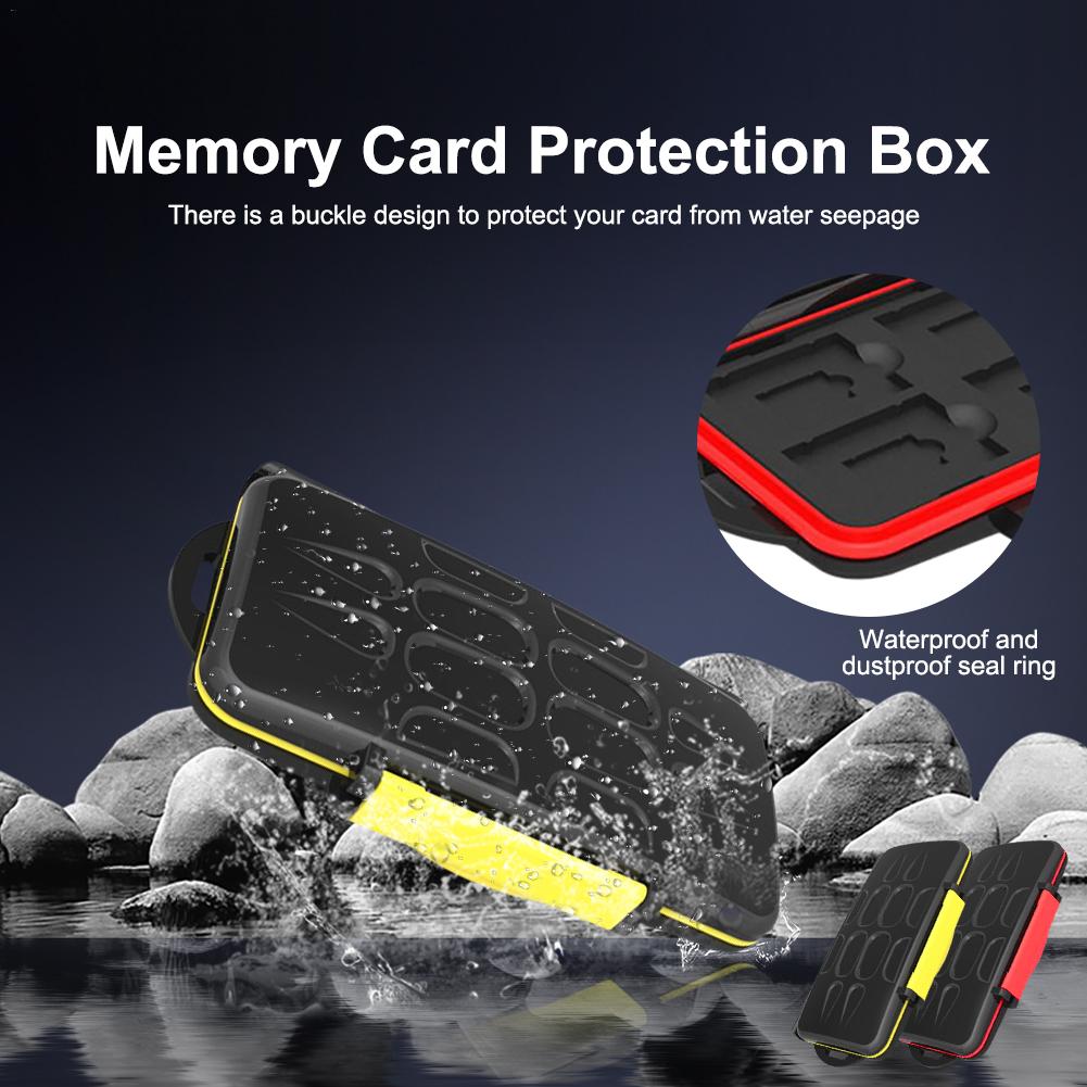 Caixa impermeável do cartão de memória abs + borracha integrada à prova de choque cf sim mini cartão sd 12sd caixa de armazenamento de grande capacidade amarelo vermelho