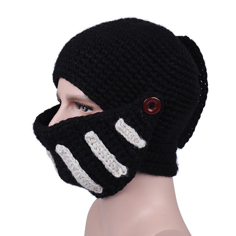 Neuheit Römischen Ritter Helm Hüte cool Handgemachte Gestrickte Mützen Schwarz Grau Gesicht Schild Winter Herbst Motorrad Gesicht Maske YY009