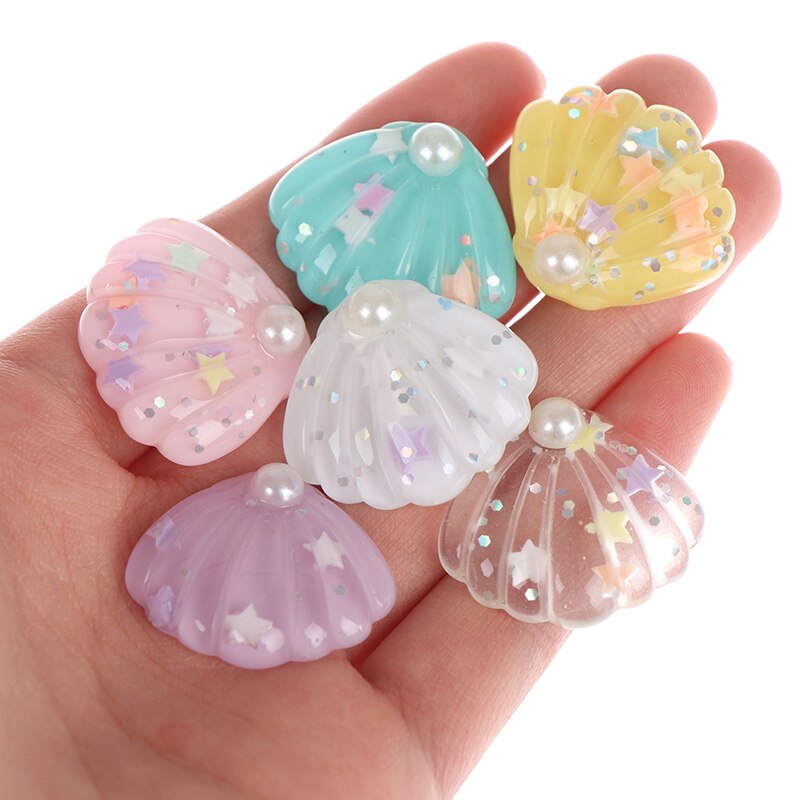 10 st / parti 25*28mm diy glänsande harts abs pärla snäckskal platt bak cabochon diy telefon / hantverk scrapbooking dekoration