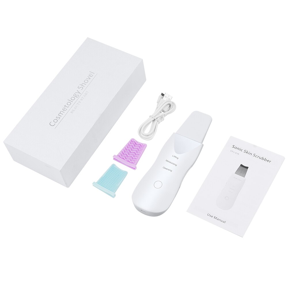 Piel ultrasónica máquina facial depuradora de limpieza removedor profundo espinilla cara blanqueamiento de tierra arrugas, manchas reducir: WHITE with box