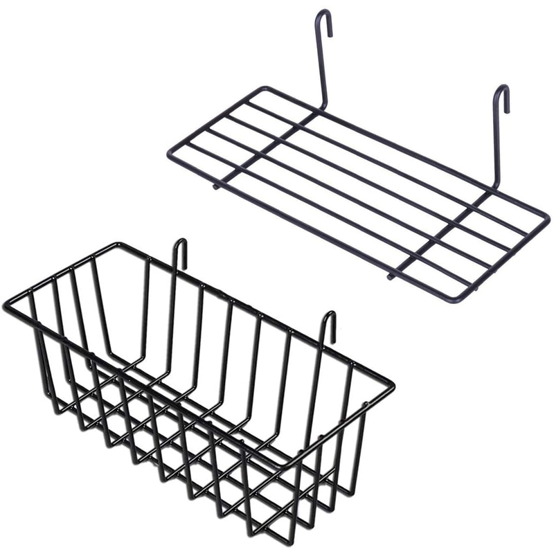 2 Stuks Opknoping Mand Rechte Plank Bloempot Display Houder Voor Draad Muur Grid Panel, Brood Mand Ijzeren Rek