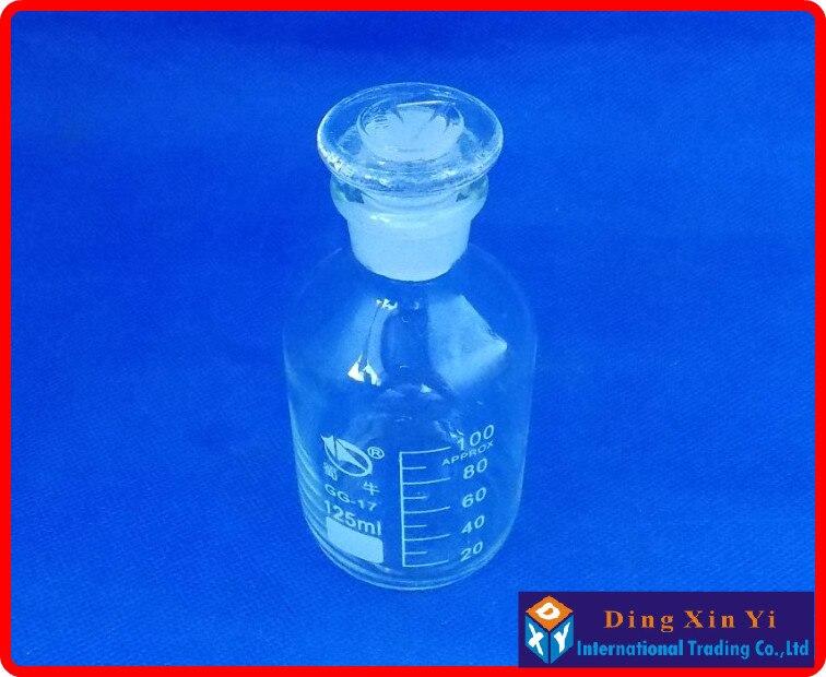 (2 pièces/lot) flacon de réactif en verre de 125 ml avec bouchon en verre rodé, flacon de réactif à bouche étroite de 125 ml, bouteille en verre Transparent