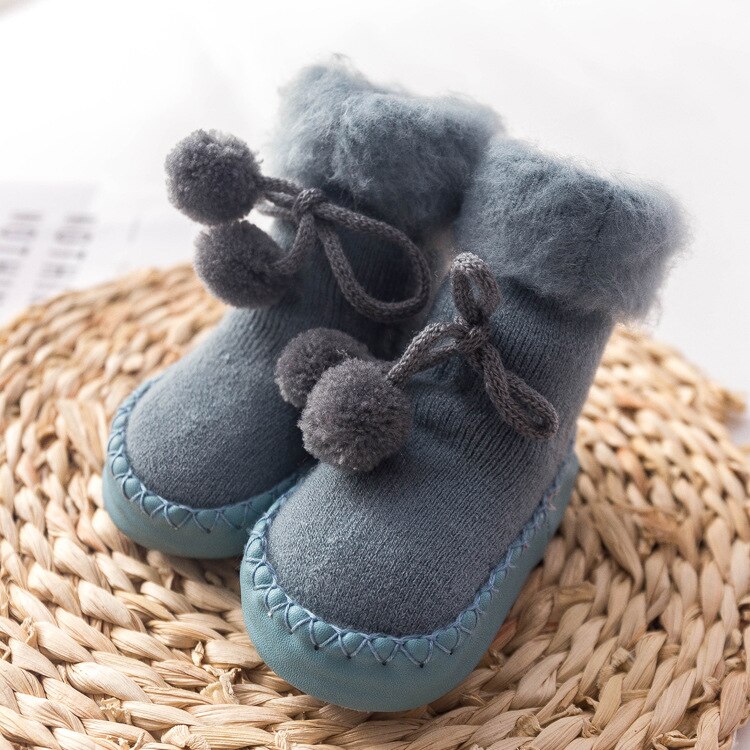 Hiver bébé chaussettes garçon fille Pom Pom chaussettes Chaussure Enfant coton bébé jambières enfants plancher chaussettes anti-dérapant bébé étape chaussettes: 5 / M-13.5CM