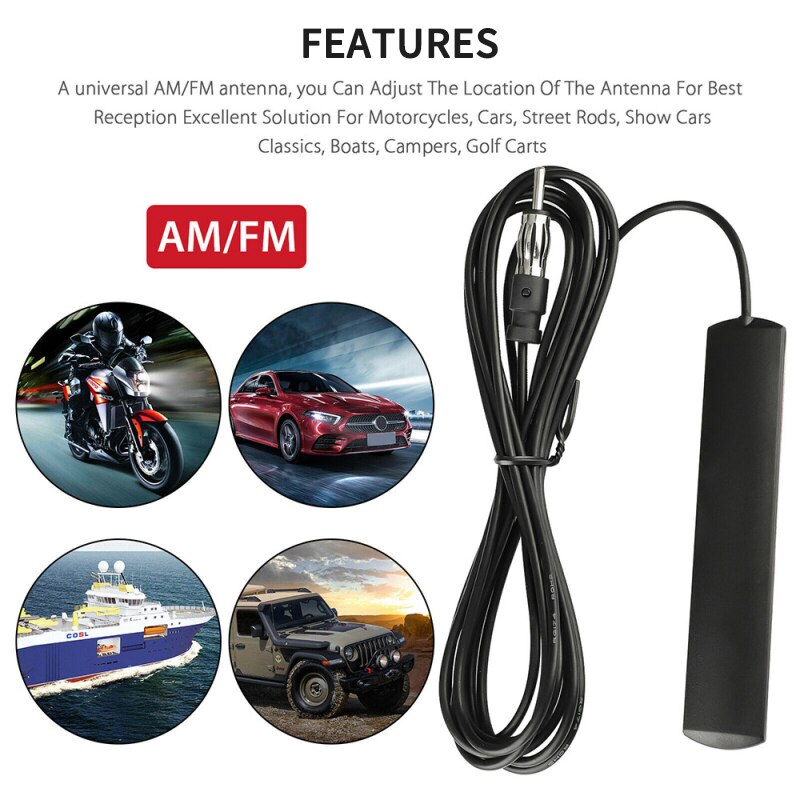 Universal 3/5m Car Radio FM Antenna Signal Amp Amplifier Hidden Antenna Stealth FM AM For Vehicle Truck Motorcycle Boat Black