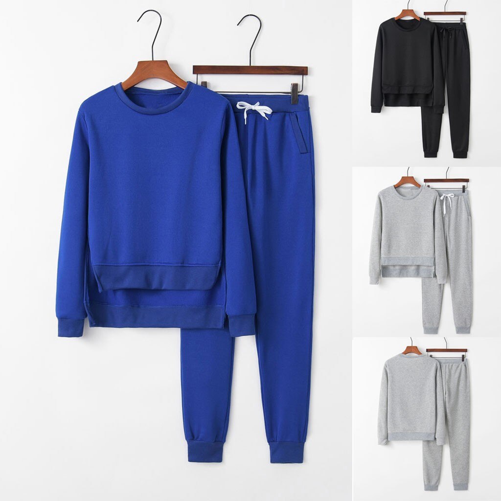 Women's 2-Piece Tracksuit Set - Casual Sport Sweater & Pants - Solid Pattern