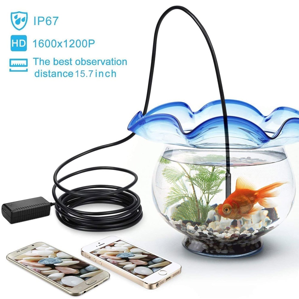 Wireless Endoscope IP67 Waterproof WiFi Borescope Inspection 2.0 Megapixels HD Snake Camera for Android iOS Smartphone iPhone