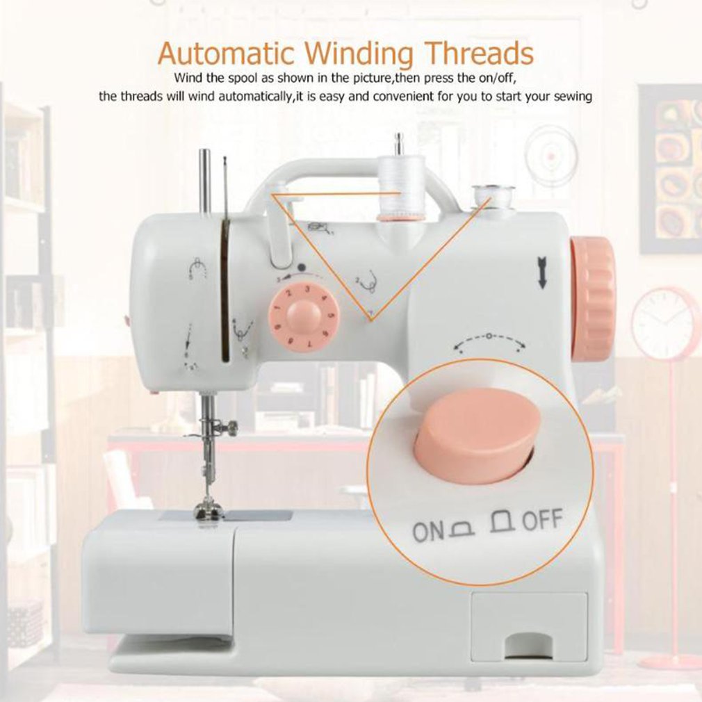Mini Sewing Machine Built-in Light Mending Machine Double Thread Stitching Electric Pedal Sewing Small Gadget