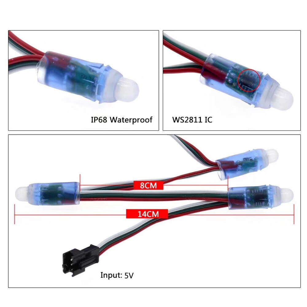 50pcs DC5V WS2811 Full Color LED Pixel Light Module IP68 Waterproof RGB Color 2811 1903 IC Digital LED christmas Light