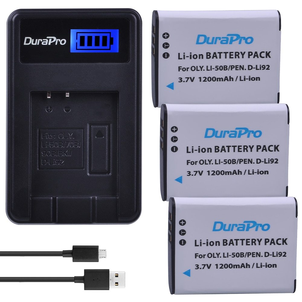 3 stks 1200 mah Li-50B D-LI92 Li 50B D LI92 Li-ion Camera Batterij LCD USB Lader voor Olympus SP 810 800UZ u6010 u6020 u9010 SZ14