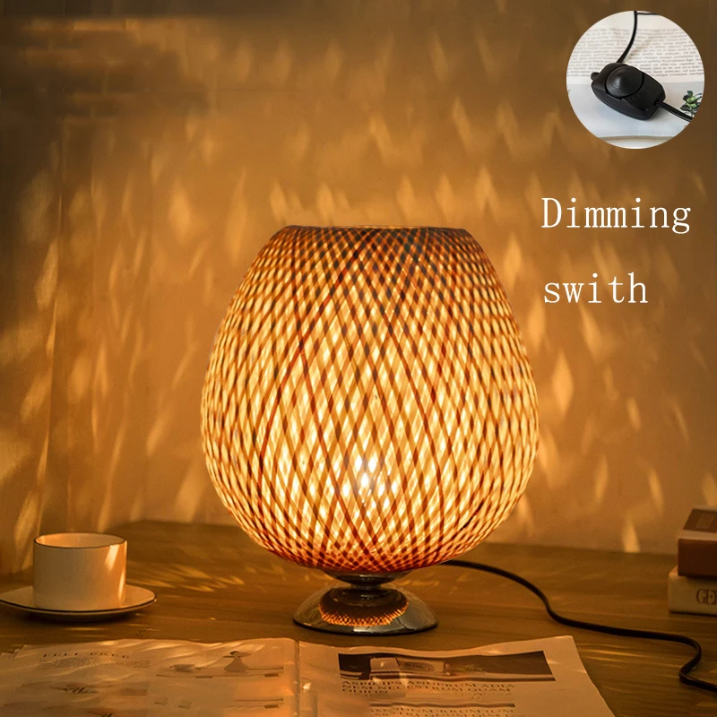 Vintage Bambus Tisch Lampen Chinesischen Stil Handgemachte Holz Schreibtisch Lampe für Wohnzimmer Schlafzimmer Dekoration Kreative E27 Neben Lampe: YELLOW