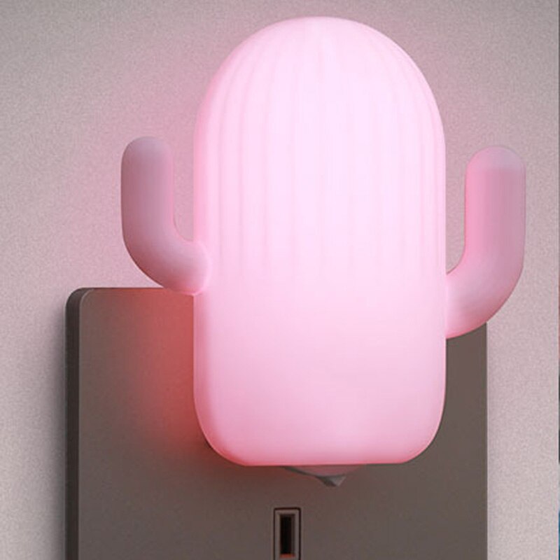 Mini Cactus Led Night Light Eu Plug Ster Licht Sensor Controle Kinderen Speelgoed Slaapkamer Bedlampje Met Baby Sleep Toy voor Kinderen: Roze