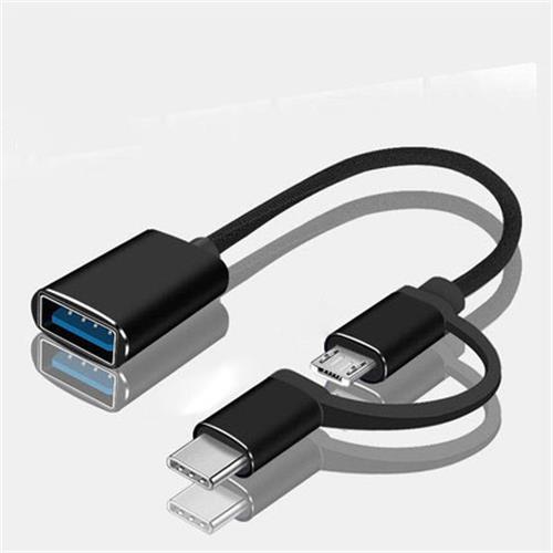 Cable de carga 2 en 1 Tipo C y microusb a USB 3,0, Cable de carga, línea USB 3,0, Cable adaptador OTG para teléfono, PC, convertidor de pene en U: 2in1 Black