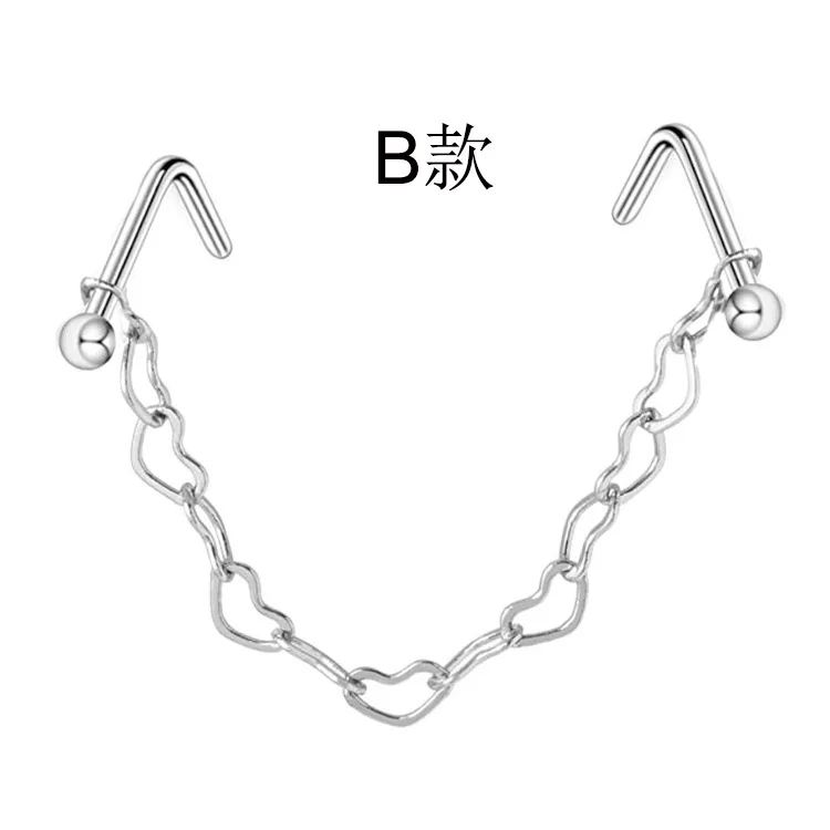 Novo nariz duplo piercing corrente nariz para narina piercing aço inoxidável nariz parafuso prisioneiro decoração brinco piercing corrente feminina: 6CM / B