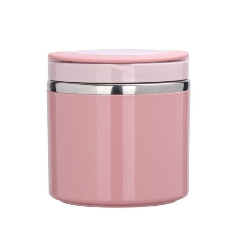 Round Thermal Lunch Box 630/1000ml Insulated Food Container with Lid Soup Jar Milk Cup for Home School Office Picnic: Pink / 630ML