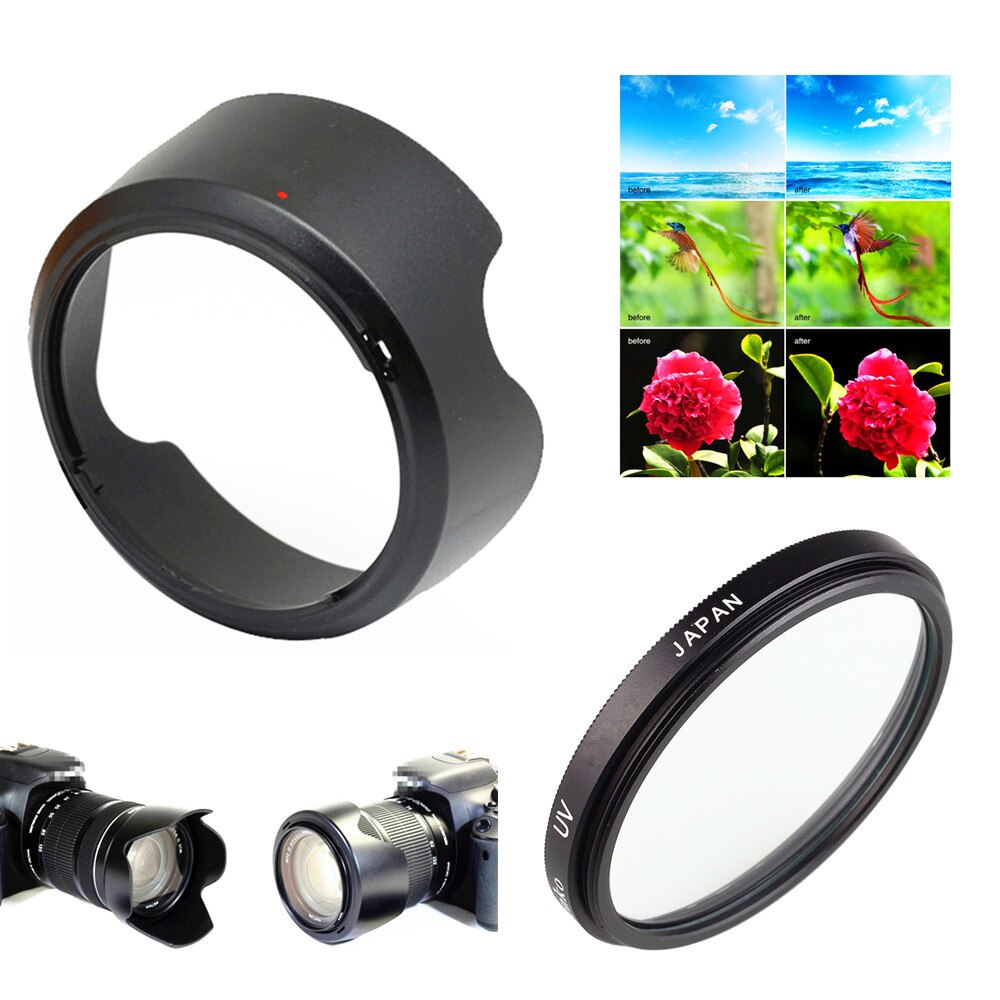 58mm UV Filter EW-63C Lens Hood for Canon EOS 250D 200D 100D SL3 SL2 SL1 Kiss X10 X9 with EF-S 18-55mm f/4-5.6 is STM Lens: UV and Lens hood