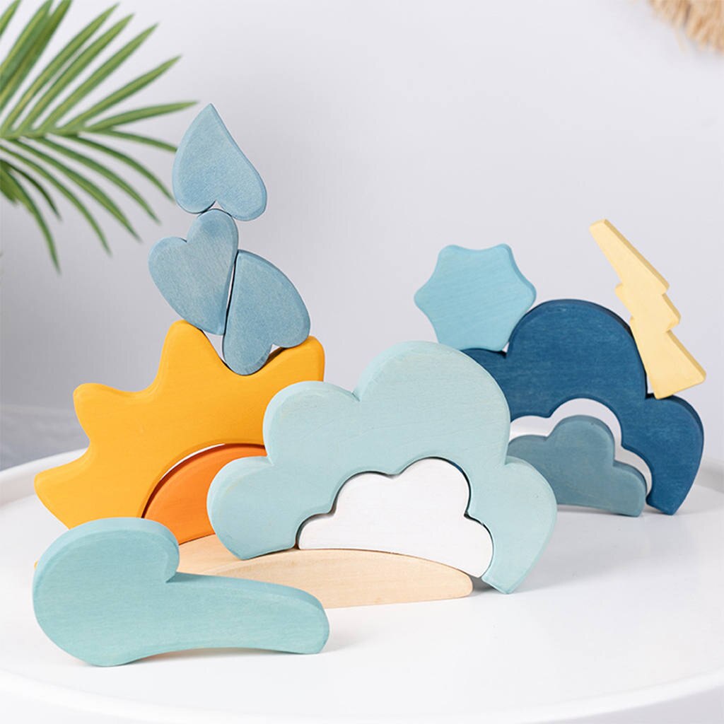 13x Kids Houten Blauw Blok Weer Blokken Stapelen Baby Motoriek Speelgoed: No Pattern