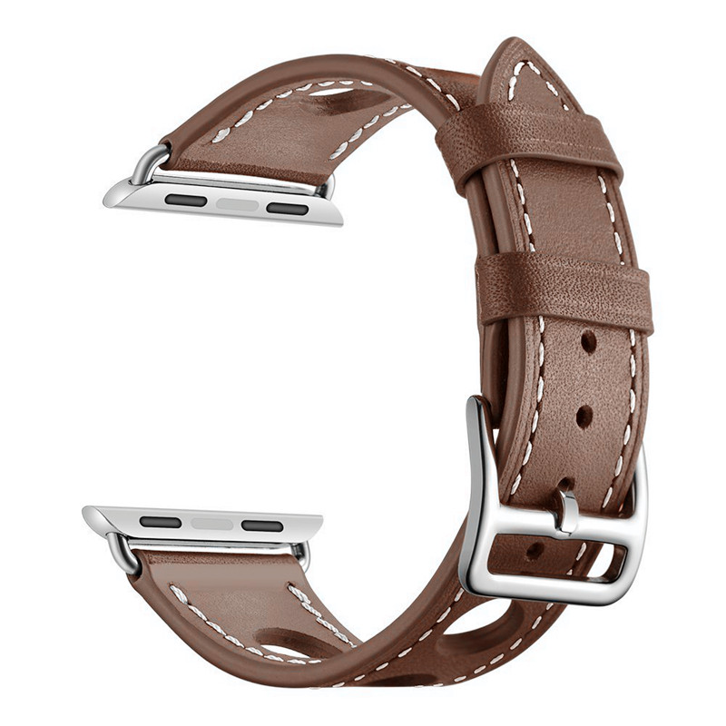 Pulsera de cuero con agujero hueco a la para Apple Watch, correa de 38 40 41mm 42 44 45mm, correa de reloj iWatch Series 3 4 5 6 7 SE: Beige / 12 mm