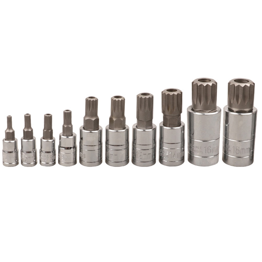 10-Pieces Torx Bit Sockets and E-Torx Star Socket Set with Plastic Case Cr-V Steel, 1/4”, 3/8” and 1/2-Inch Drive for car repair