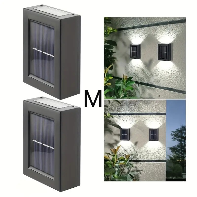 2 LED Solar Light Outdoor Waterproof Solar Wall Lamp Up and Down Lighting Garden Stairs Fence Decoration Sunlight Powered Lamp: Amarillo claro