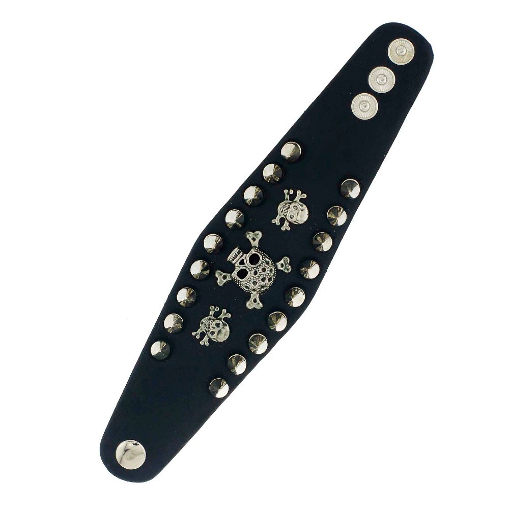 Unique Rock Spikes Rivet Gothic Skeleton Skull Punk Biker Wide Cuff Leather Bracelet S059