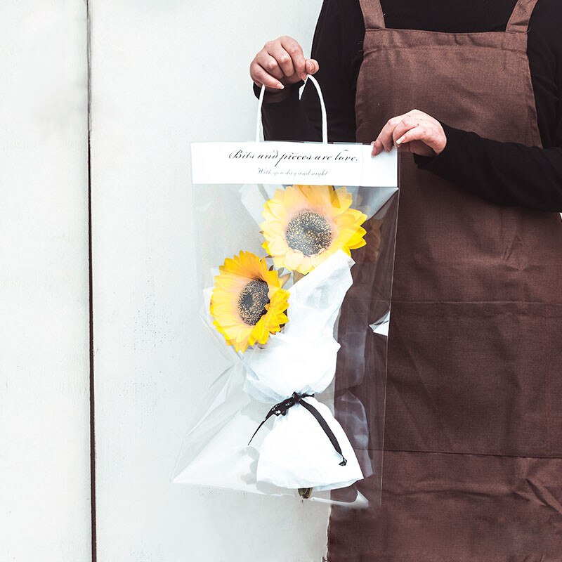 Sacs transparents avec poignées pour fleuriste, 10 pièces, sac à main Transparent étanche pour emballage de en plastique pour fleurs