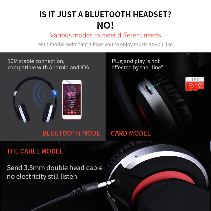 Draadloze Hoofdtelefoon Bluetooth Headset Opvouwbare Stereo Gaming Koptelefoon Met Microfoon Ondersteuning Tf-kaart Voor IPad Mobiele Telefoon