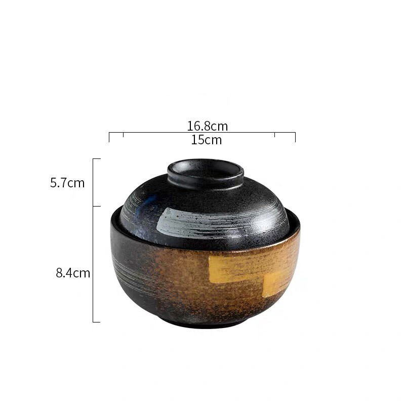 4.5/6.5 Inch Japanese Style Ceramic Dessert Stew Pot Noodle Soup Ramen Bowl Household Rice Bowl With Lid Dinnerware Set: 6.5 inch B