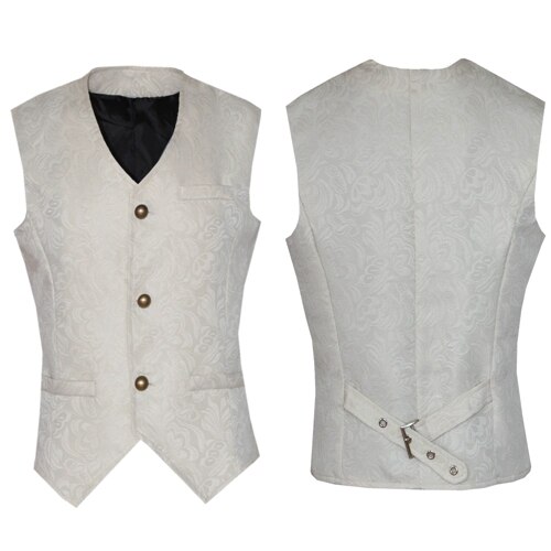 Gentleman Vintage kamizelka kamizelka wiktoriański czarny mężczyźni Steampunk Gothic żakardowe męskie wesele kostium dla mężczyzn Blazer garnitur: White / Xl
