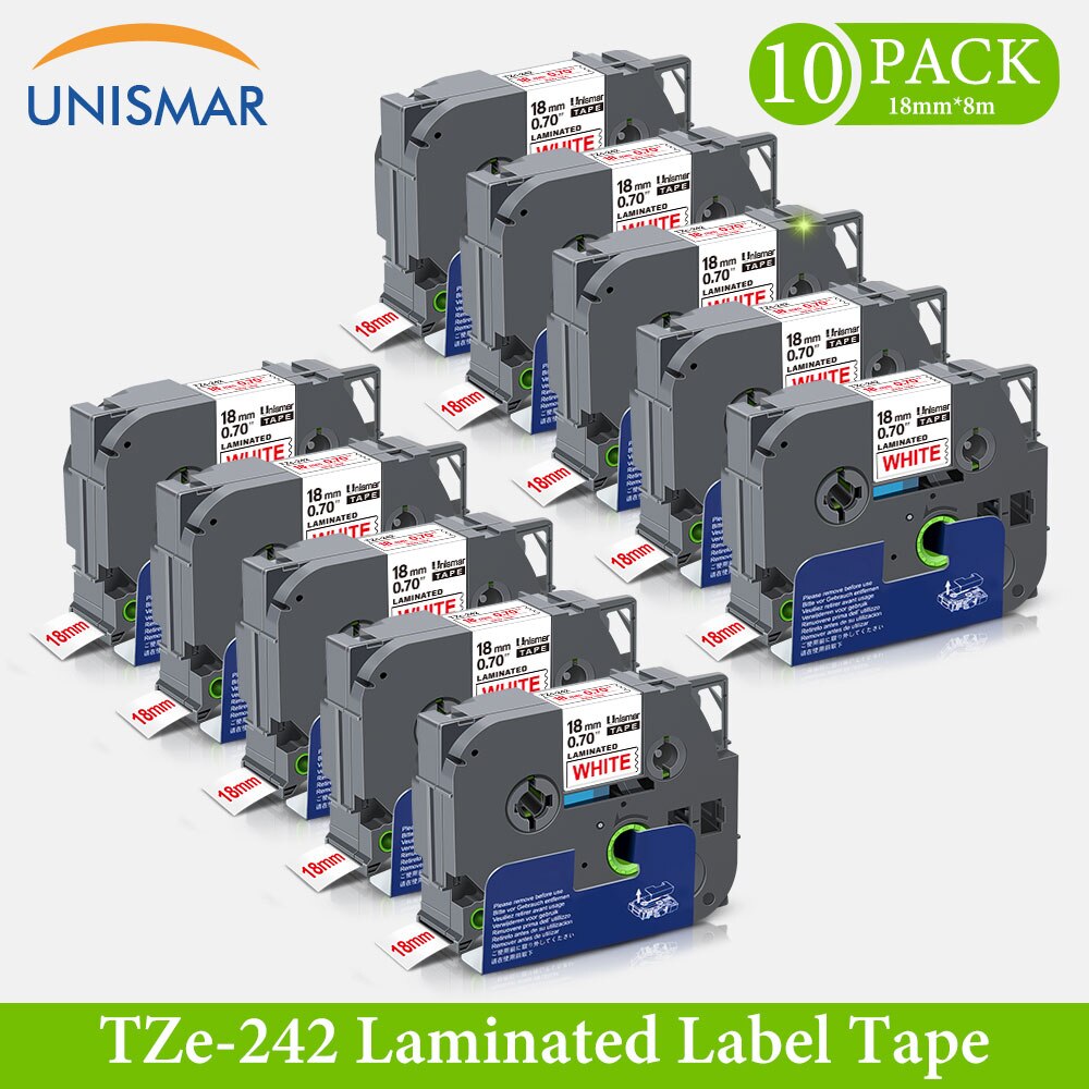 10PK 18mm TZe-141 Black on Clear White TZe-241 Label Tapes for Brother TZe141 TZ-141 P-touch Label Printer Laminated Label Maker: Red on White