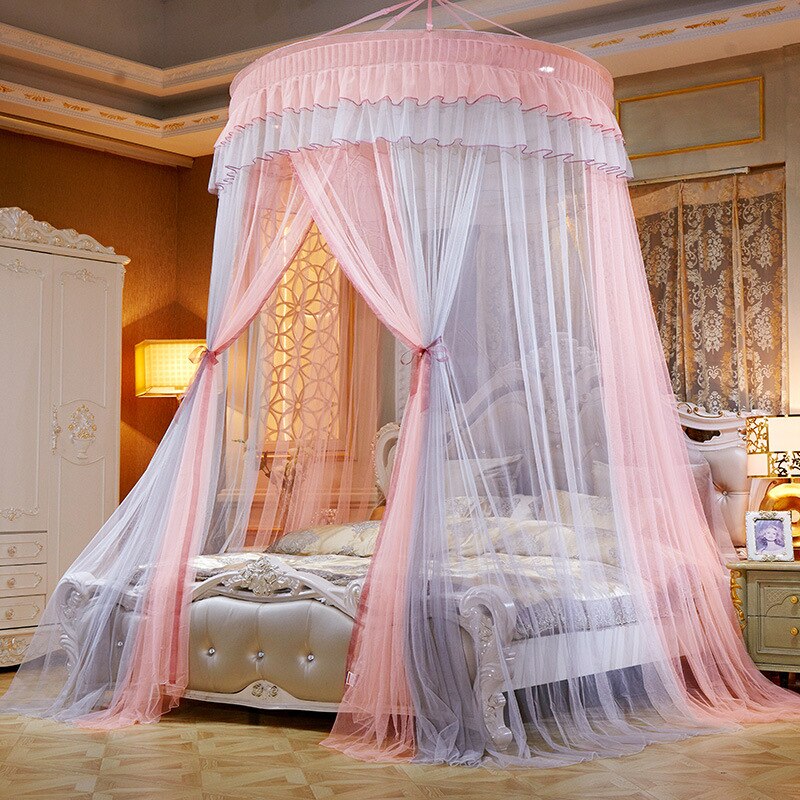 Bed Canopy Hung Mosquito-proof Net Round Top Princess Bed Tent Curtain Foldable Canopy On The Bed Fairy Lace Dossels: E