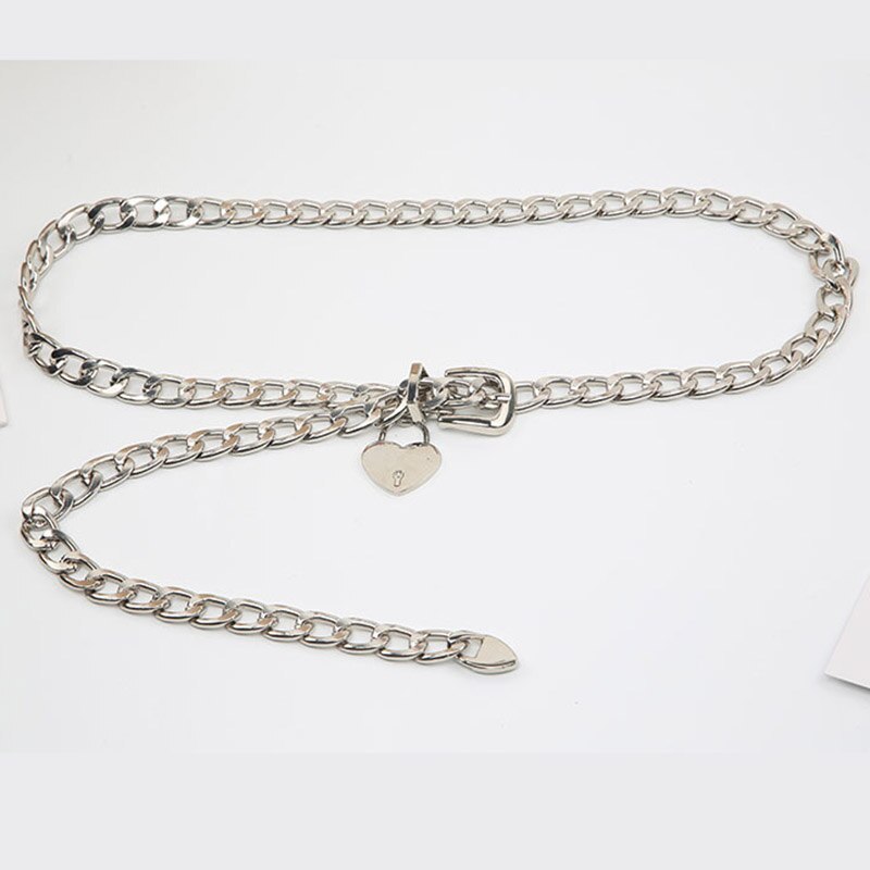Punk hip hop kvinnor kedja bälten kärlek hänge guld silver tjock midjerem för jeans byxor casual dam kvinnlig midjeband: Hjärtsilver