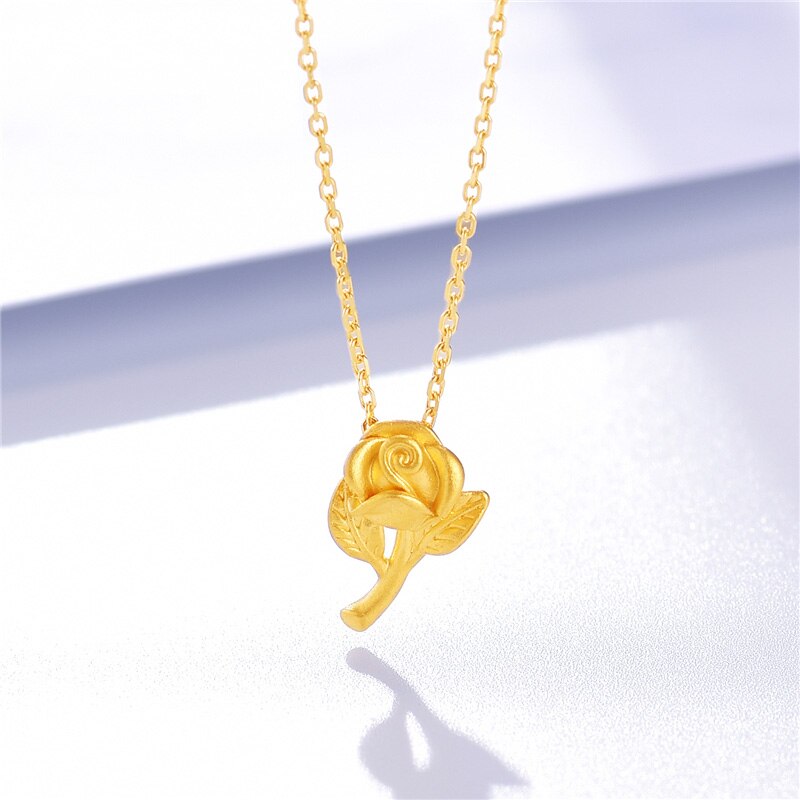 Puur Goud 999 Rose Bloem Hanger Vrouw 24K Echte Gouden Hanger 18K Ketting Mode Romantische Sieraden