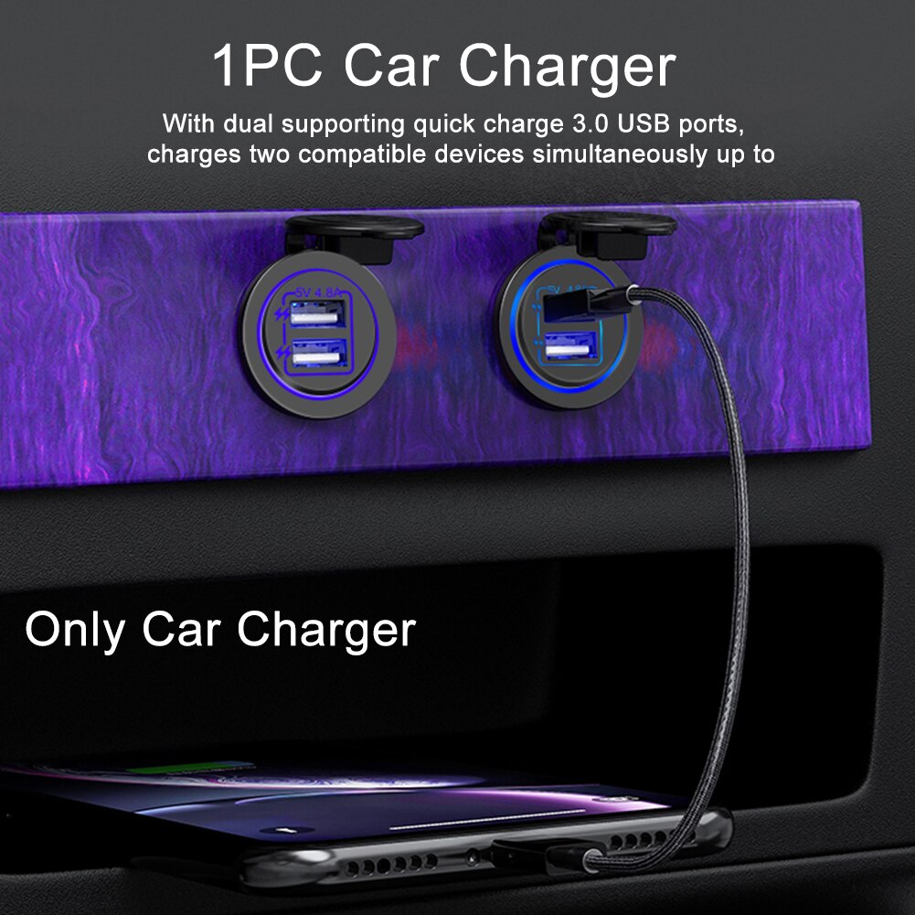 Wasserdichtes dual-usb-autoladegerät für mobiltelefone, boote, golfwagen, motorräder, 12 to 24v 3.0