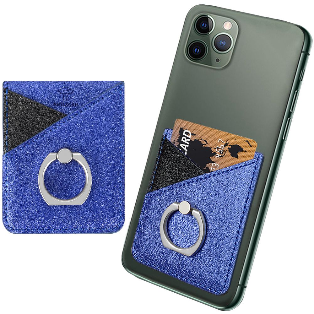 Læder mobiltelefon kortholder tegnebog klistermærke til iphone 11 x xs max ring holder lomme kortspor klistermærke