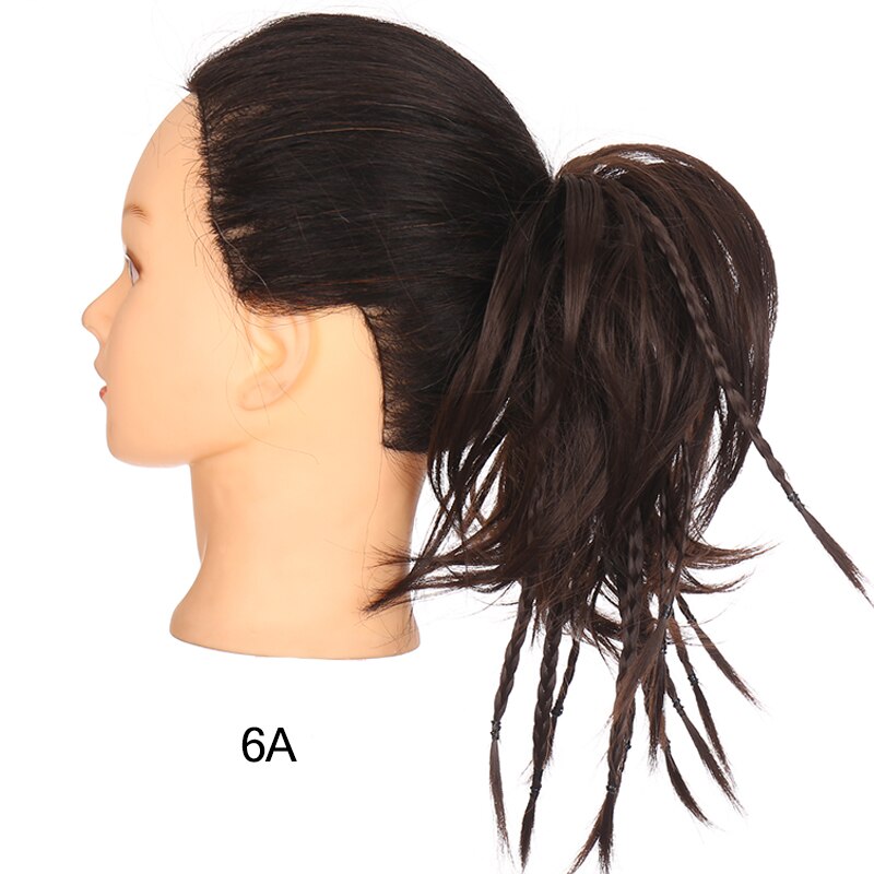 DIANQI Synthetic Messy Bun With Small Braided Hair Straight Chignon Elastic Messy Scrunchies Wrap Ponytail Extension For Women: 6A