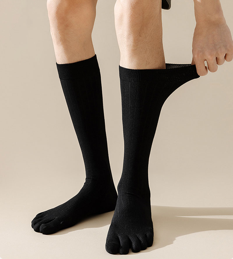 Calcetines hasta la rodilla a la con cinco dedos para hombre, calcetines a rayas de Color sólido hasta la pantorrilla, calcetines con punta abierta y absorción del sudor para primavera y verano, 5 dedos
