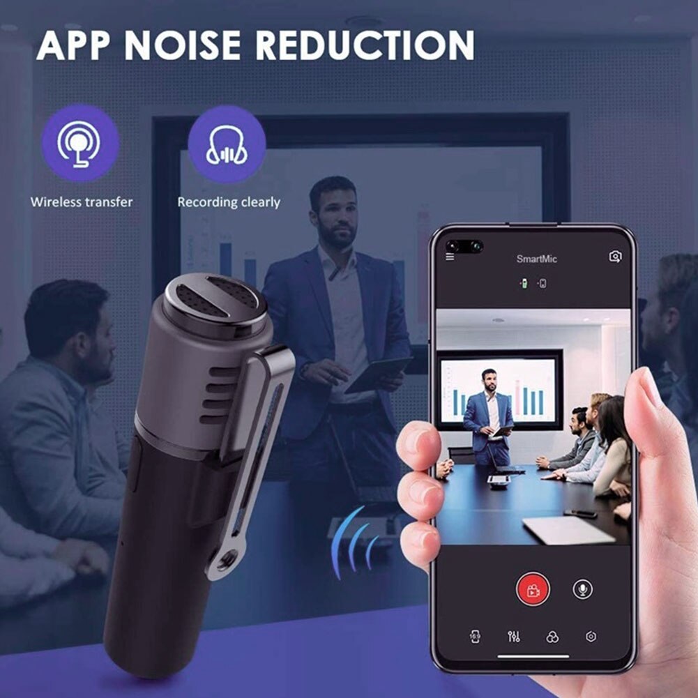 Wireless Lavalier Microphone Bluetooth Lapel Clip-On Mic Vlogger Lecture Noise Reduction Auto Transcription Auto Sync Microphone