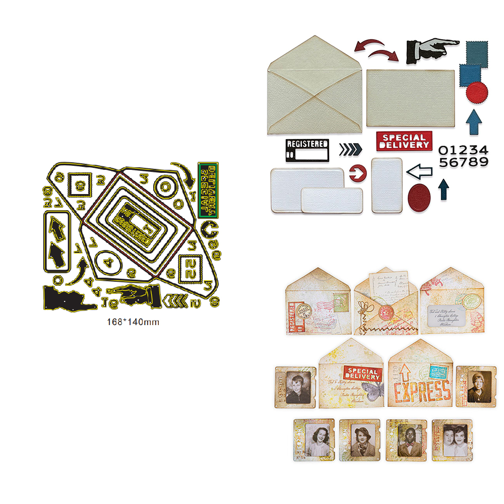 Nuevas etiquetas de carteles envolventes, troqueles de corte de Metal para álbum de recortes DIY, decoración artesanal, plantilla de tarjeta de papel, tarjeta de artesanal: Caqui oscuro