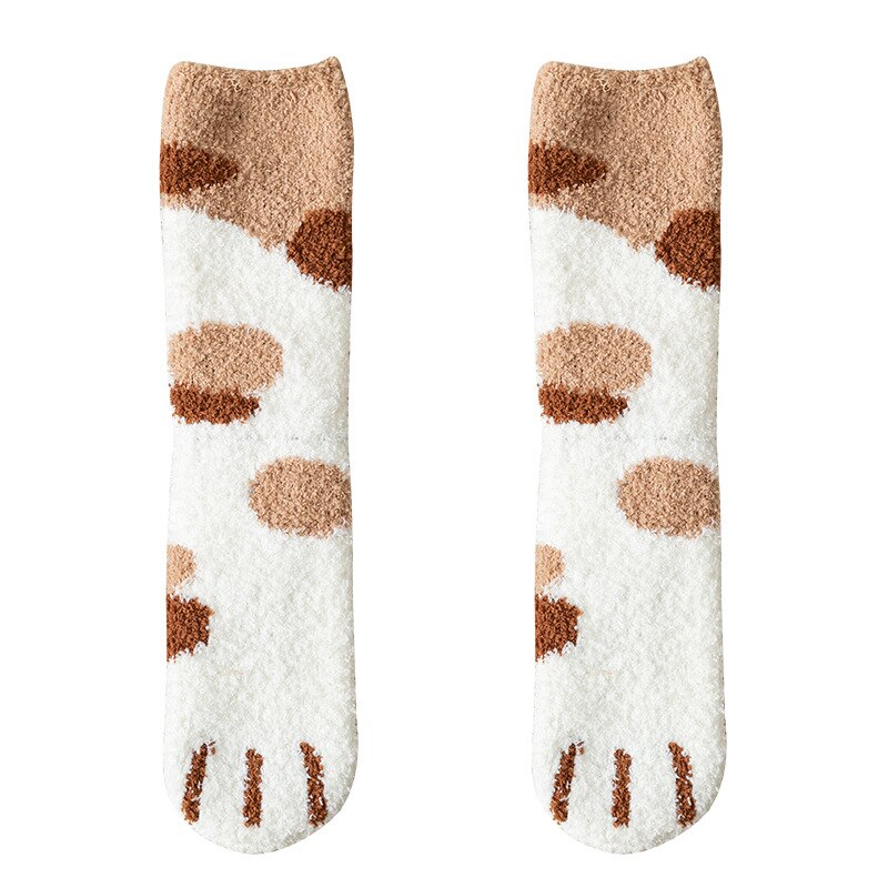 Girls Winter Cat Claws Lovely Thick Warm Sleep Floor Socks Plush Coral: Brown
