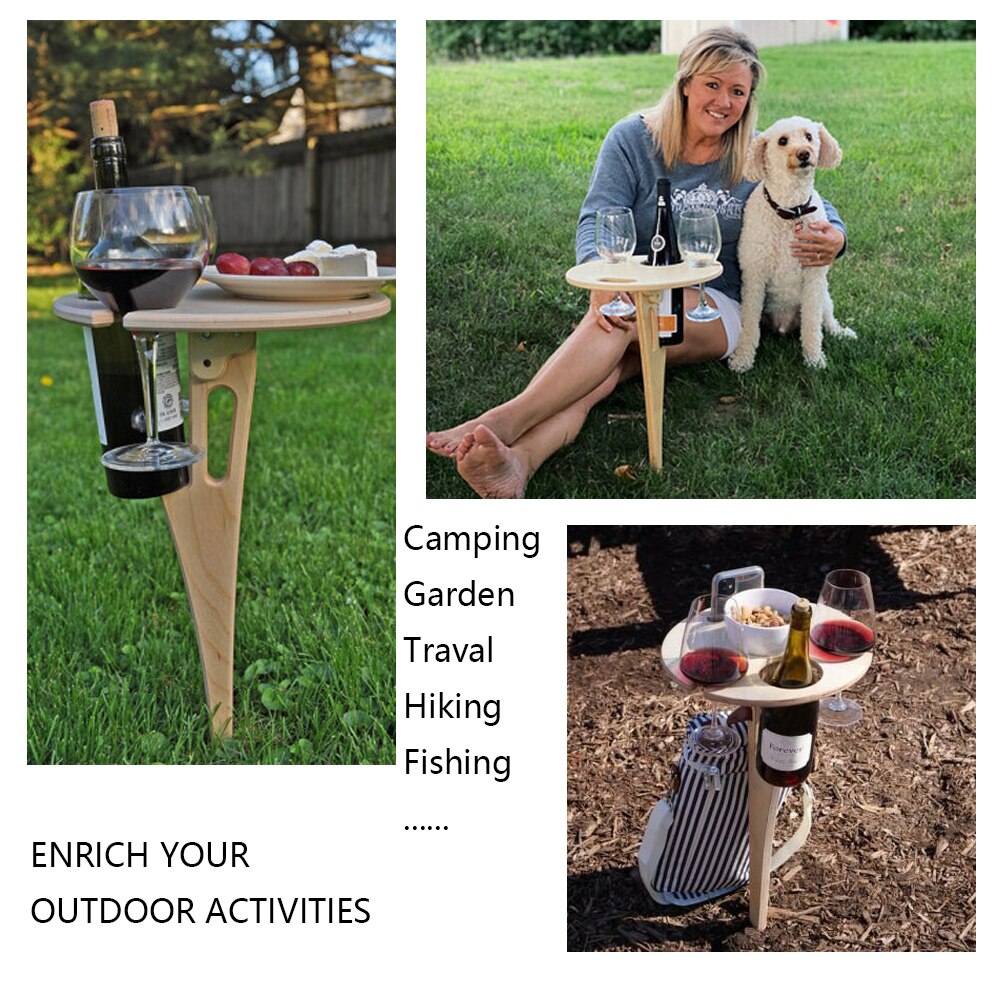 Foldable Wine Table Easy To Carry Portable Mini Wooden Round Desktop Picnic Camping Beach Garden Outdoor Tools