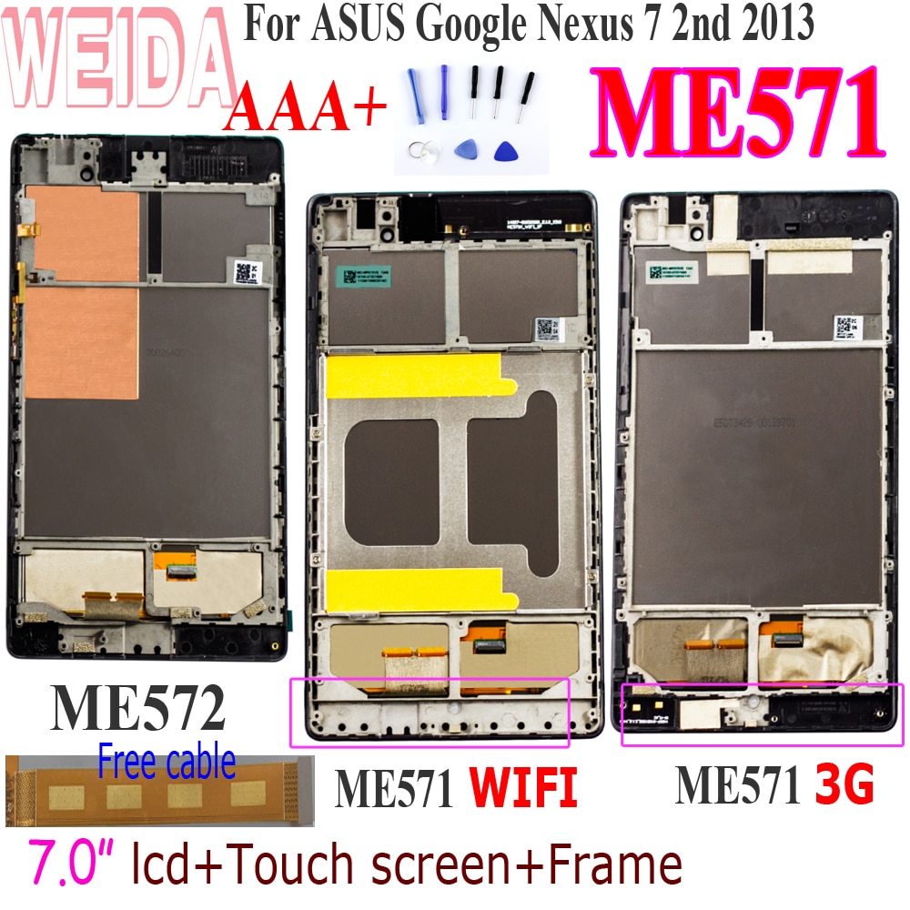 WEIDA For Asus Google Nexus 7 2nd Gen Nexus7 ME571 LCD Touch Screen Assembly + Frame ME571KL ME571K K008 ME572CL ME572 LCD