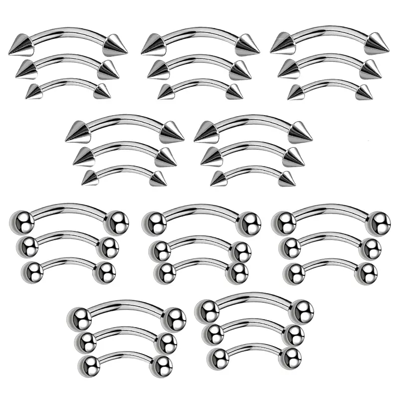 30 Uds. Anillos para Piercing de cejas de acero inoxidable para mujeres y hombres, barra curva, anillo para labio, cartílago, Daith Helix Rook, joyería: Default Title