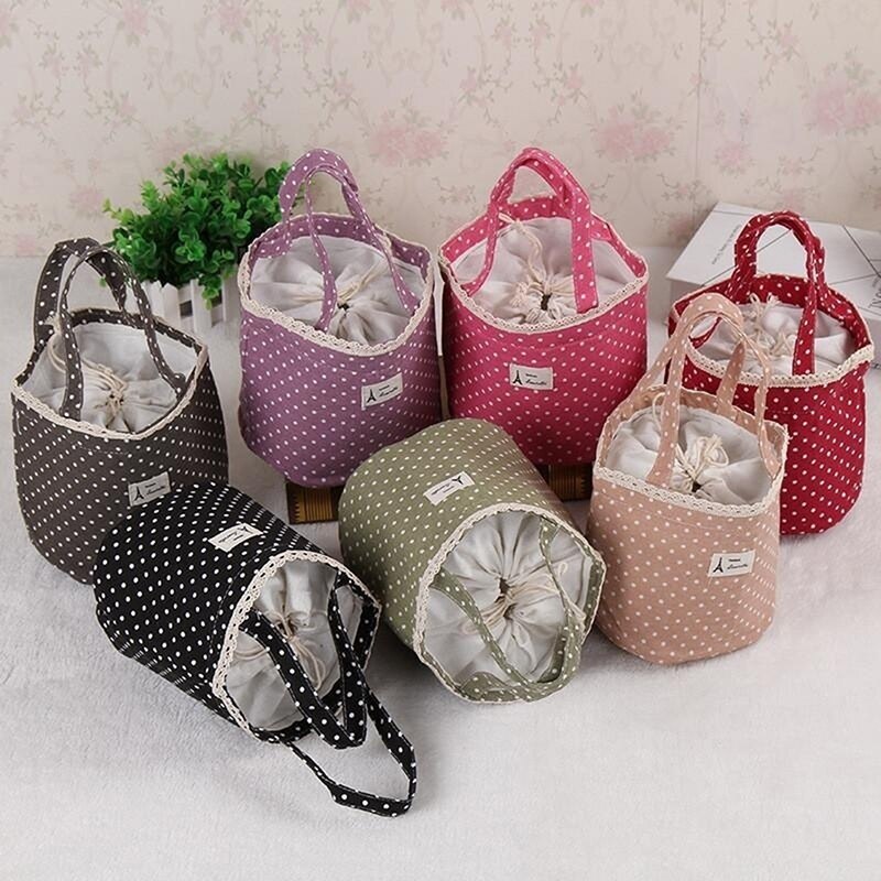Lunch Bag Lunch Cooler box Polka Dot Lunch Small Tote Pouch Container Box Pink handbag Bolsa Termica Lancheira