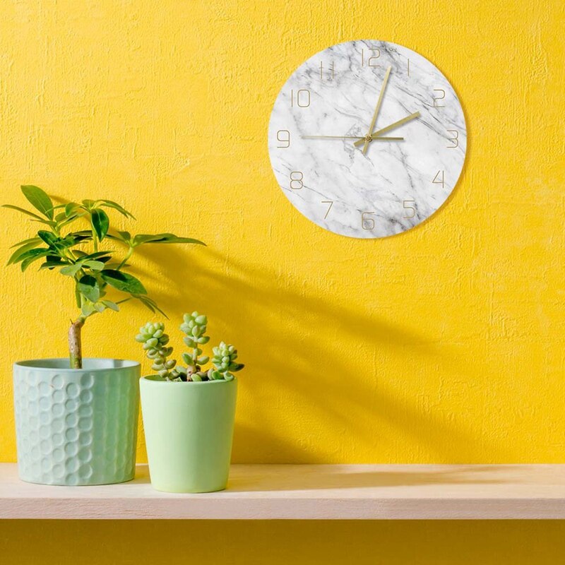 Horloge murale en marbre blanc, Quartz analogique, silencieuse, 3D, Chic, moderne, ronde, décoration nordique pour la maison